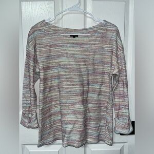 Talbots Striped Rainbow Slub Knit Sweater Womens small Textured 3/4 Sleeve Cuff